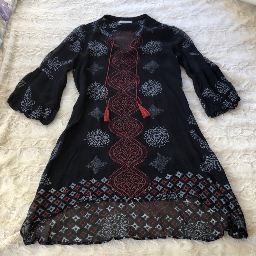 Beach cover-up. Semi sheer dress with tassels.